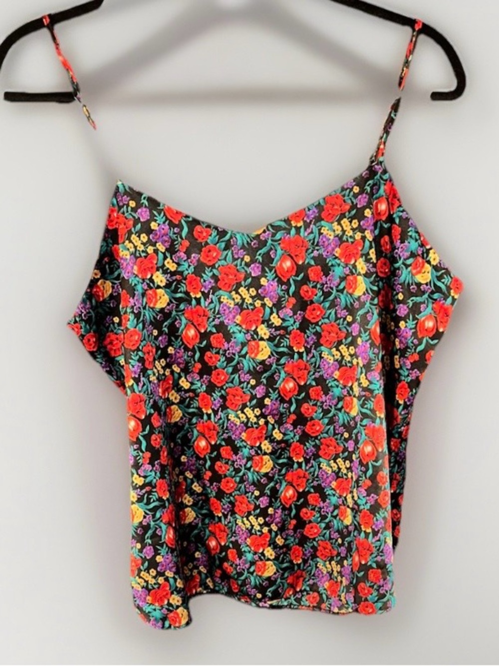 Source‎ Unknown Black Floral Spaghetti-Strap Cami